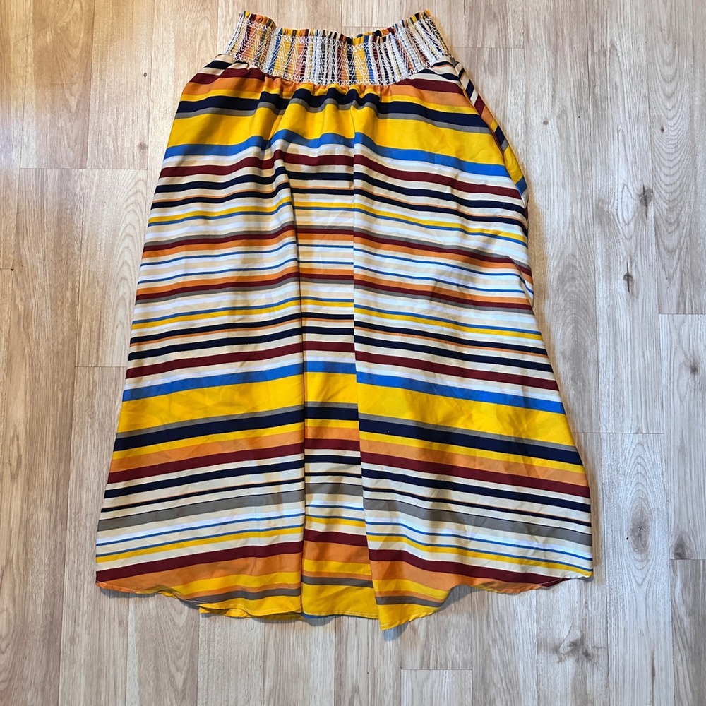 Flint and Moss Women XL TG Multi Stripe Smocked Waist Maxi Skirt Boho